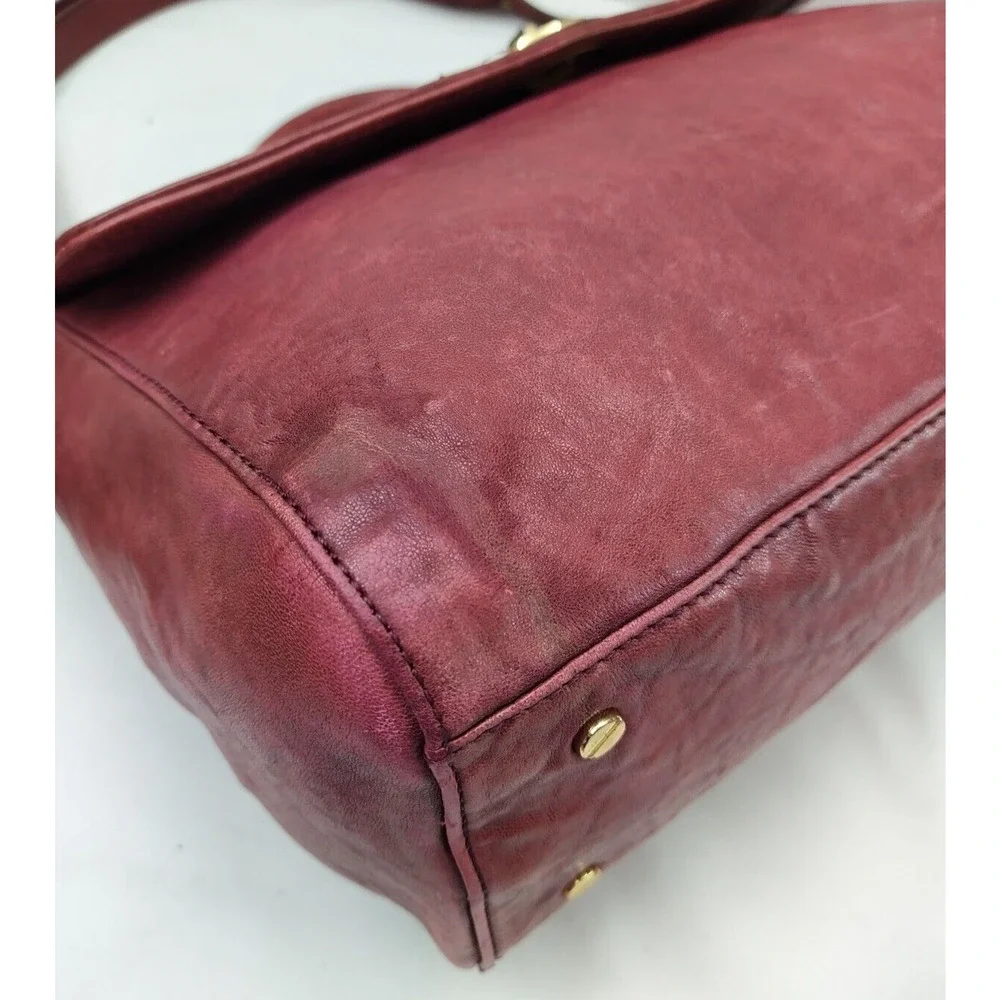 Tory Burch Maroon Red Leather Turnlock Flap Closure Satchel Crossbody Bag